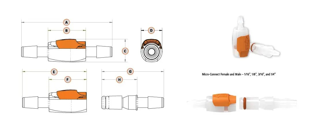 Sliding Latch Quick Couplings Dimensions Micro-O